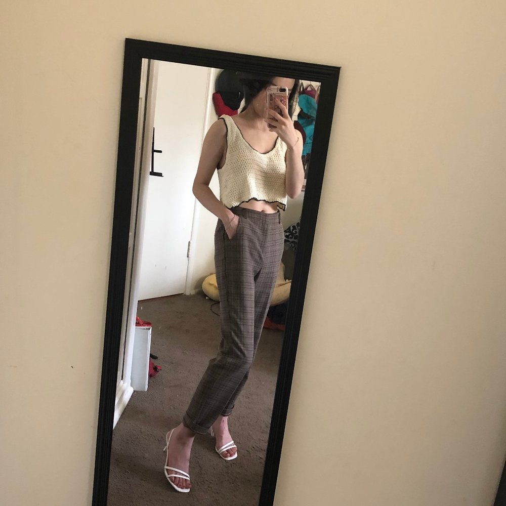 checkered plaid semi-formal pants/suit pants